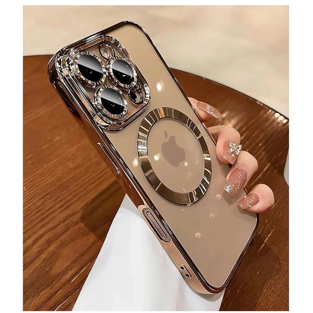 Luxury MagSafe Case for iPhone 15 Pro Max Gold Electroplated Cover Lens - Picture 3 of 5